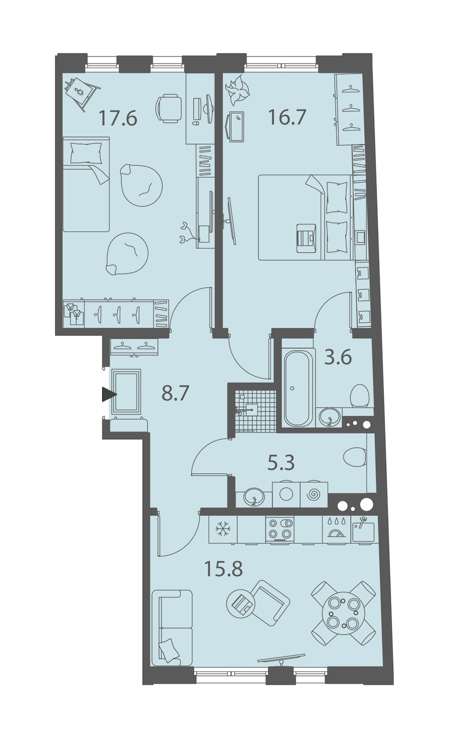 2-комнатная квартира 67.7 м², 2/10 эт., ЖК «DOMINO Premium»